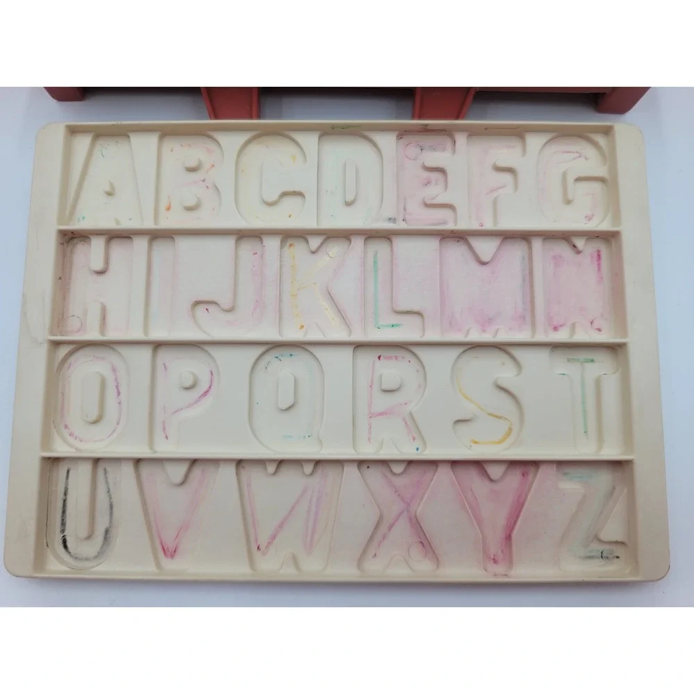 VTG 1972 Fisher-Price School Days Desk Magnetic Letters Numbers‎ Stencil Cards